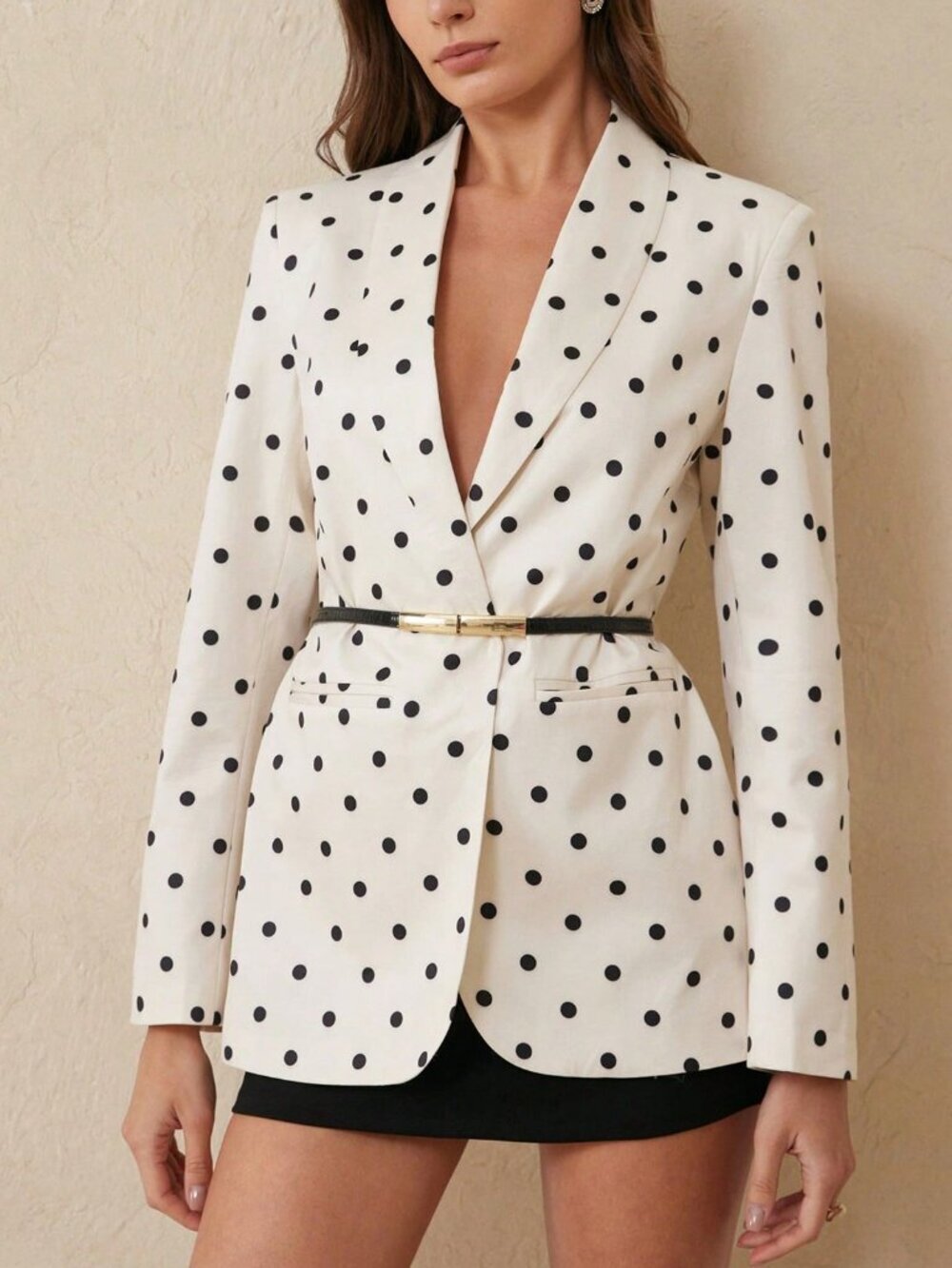 Beige Elegant Women's Print Blazer